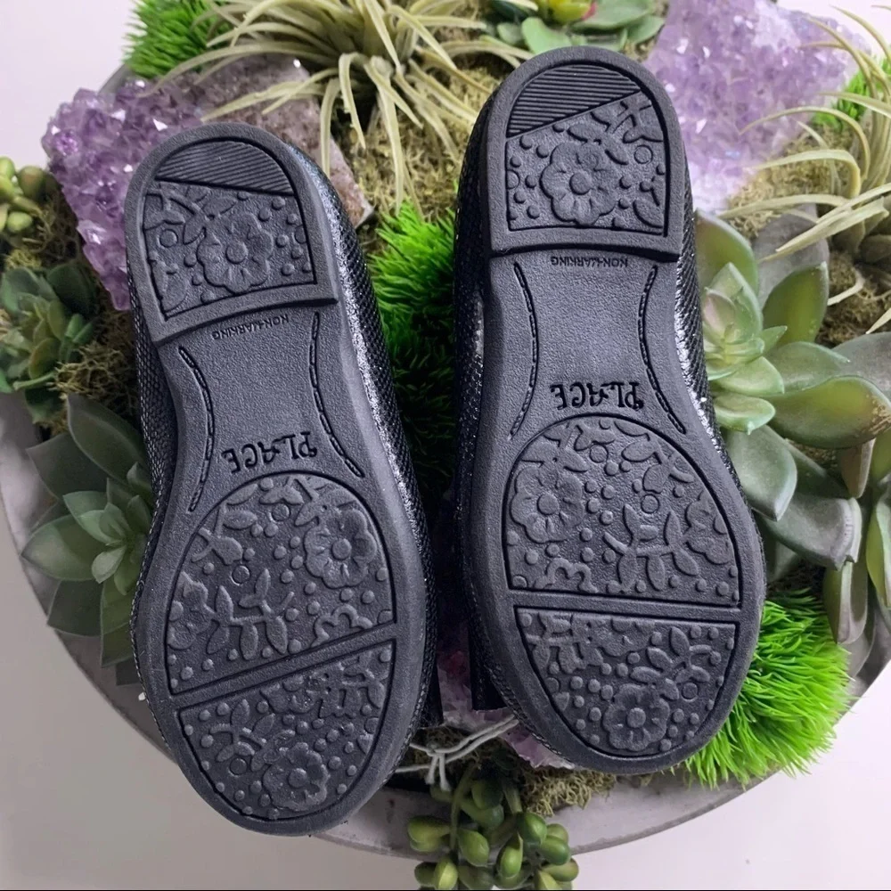 the children’s place black shimmer bow ballet flat toddler shoes new w tags